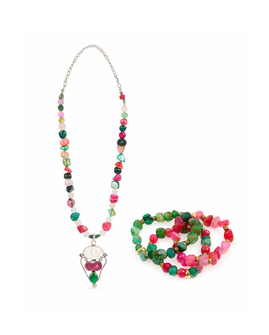 Multicolored Agate Necklace & Bracelet Set