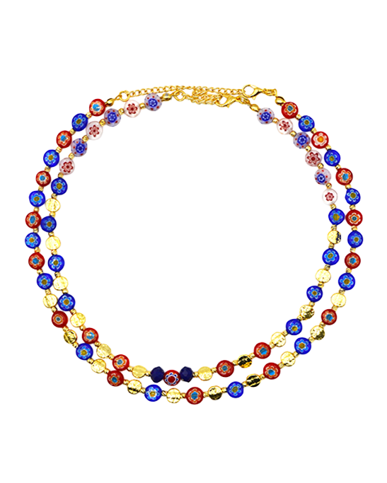 Murano Red Blue Double Strand Necklace