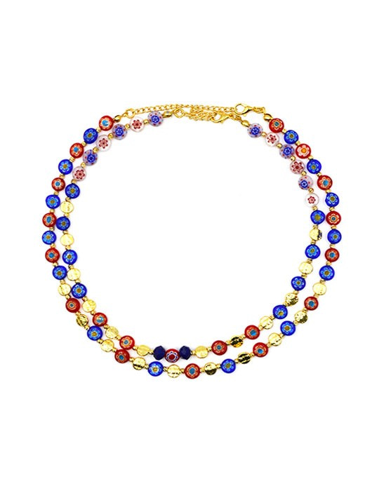 Murano Red Blue Double Strand Necklace