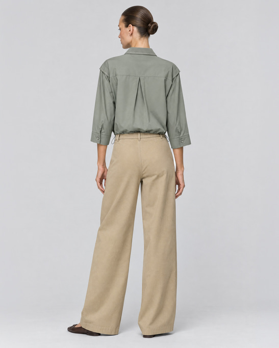 Myla Hand-Stitched Cotton Shirt Khaki