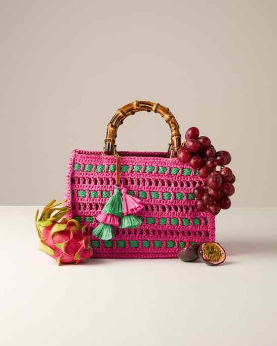 Natural Bamboo Handle Raffia Bag