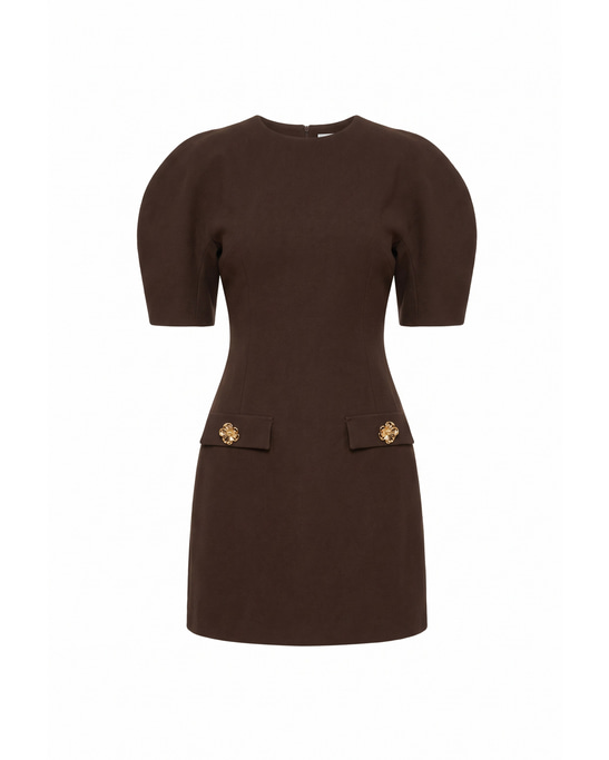 Naya Puff-Sleeve Mini Dress Brown
