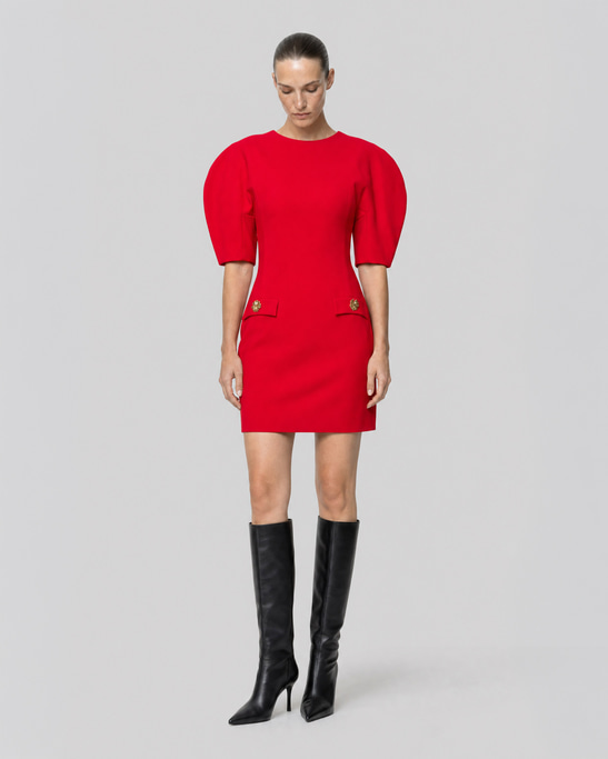 Naya Puff-Sleeve Mini Dress Red