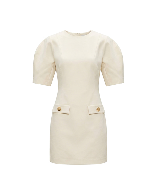 Naya Puff-Sleeve Mini Dress White