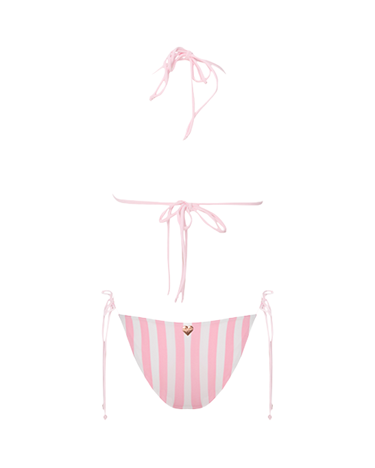 Nora Pink Stripe Bikini With Pink Beads Accessory
