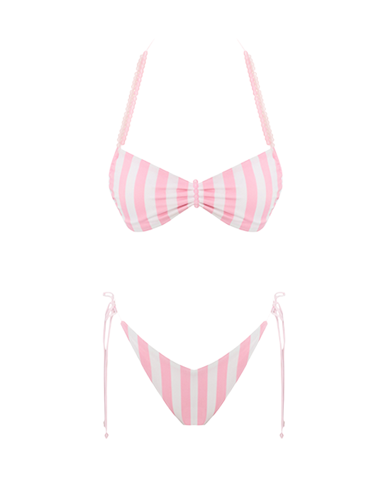 Nora Pink Stripe Bikini With Pink Beads Accessory