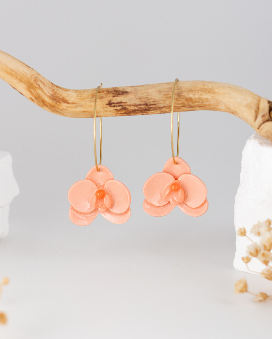 Orchid Hoop Earrings - Peach
