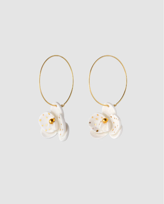 Orchid Hoop Earrings - White