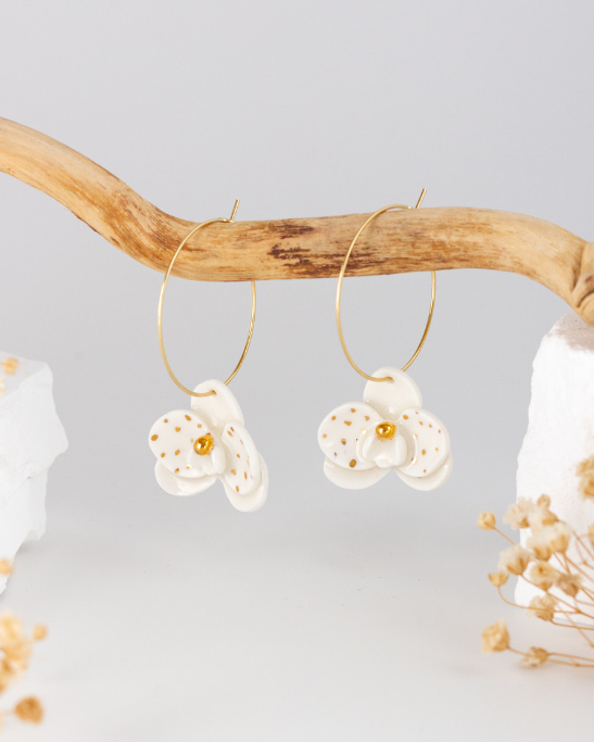 Orchid Hoop Earrings - White