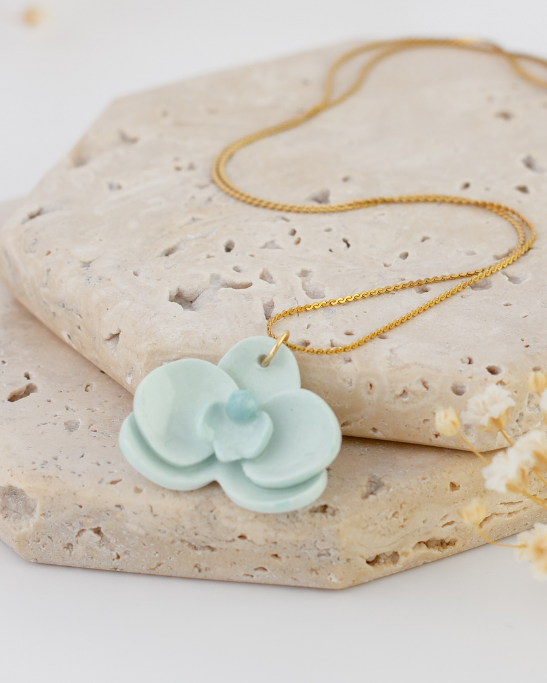 Orchid Mini Porcelain Necklace - Mint