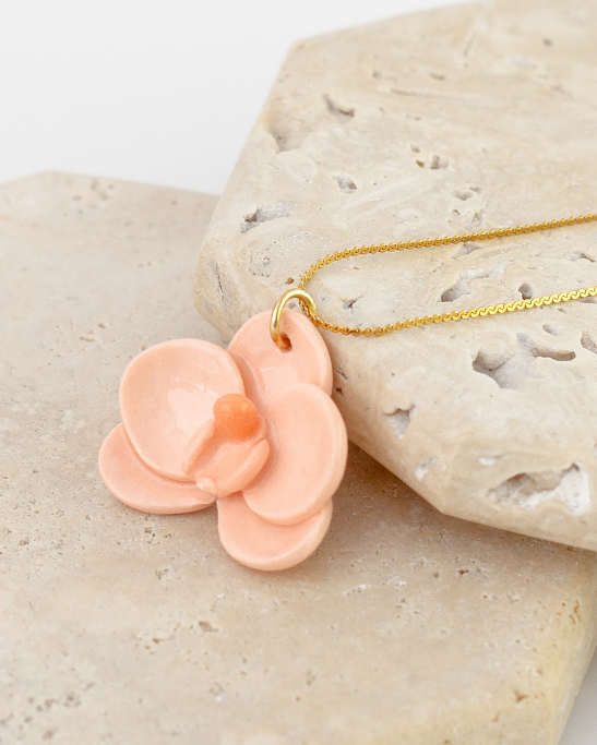 Orchid Mini Porcelain Necklace - Peach