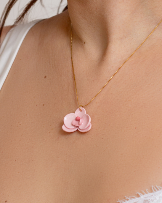 Orchid Mini Porcelain Necklace - Pink