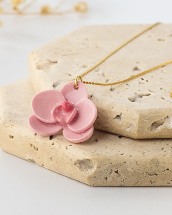 Orchid Mini Porcelain Necklace - Pink
