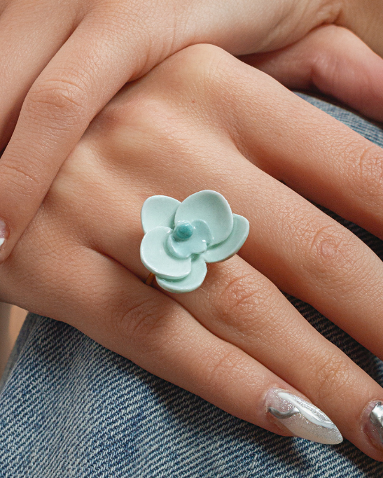 Orchid Mini Porcelain Ring - Mint