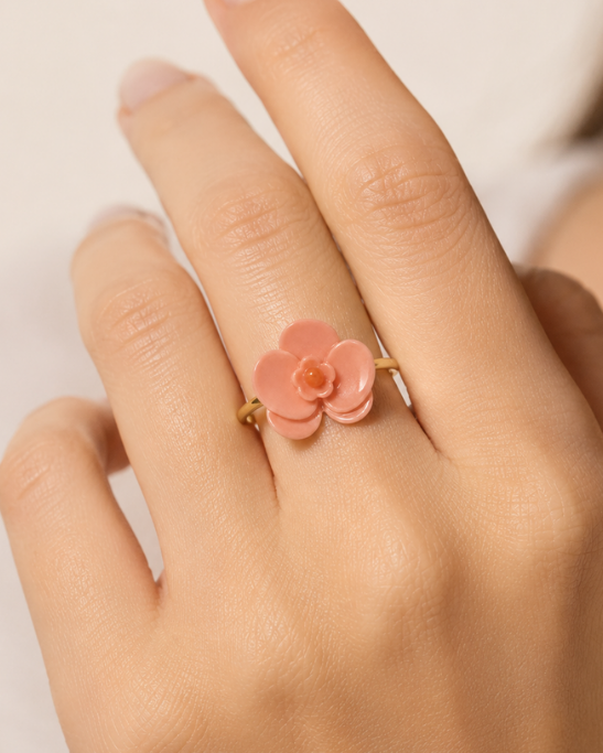 Orchid Mini Porcelain Ring - Peach