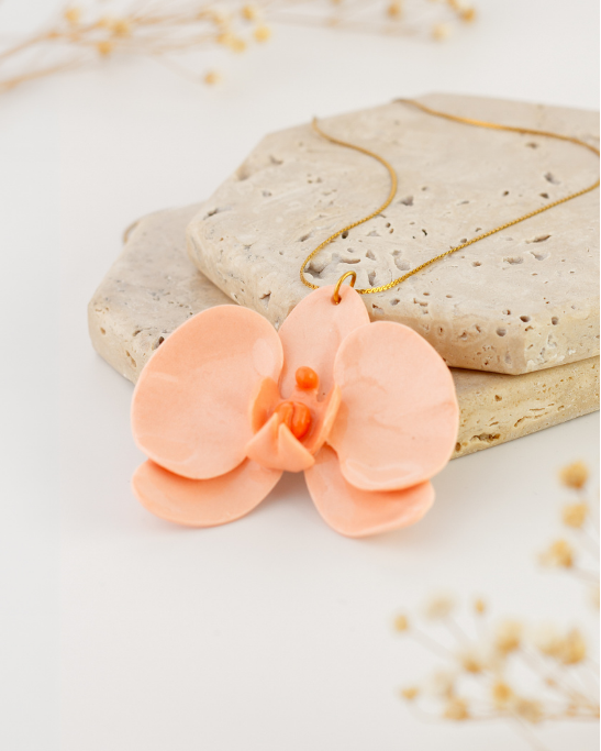 Orchid Porcelain Necklace - Peach
