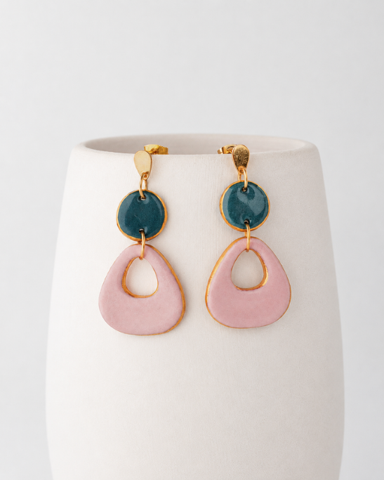 Pebble Duo Earrings - Teal & Pink