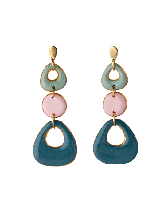 Pebble Trio Earrings - Pink & Teal