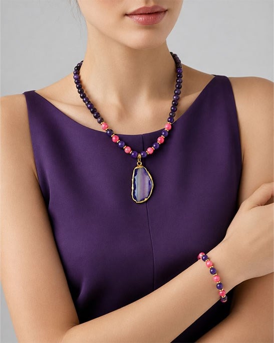 Purple Agate Necklace & Bracelet Set 