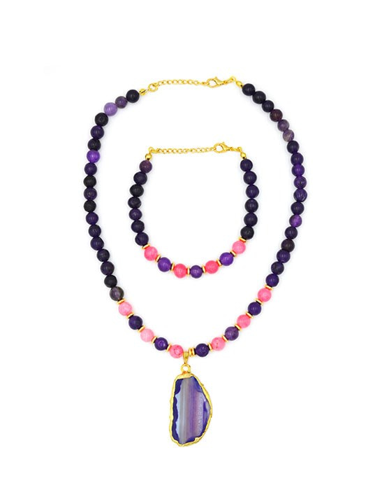 Purple Agate Necklace & Bracelet Set 