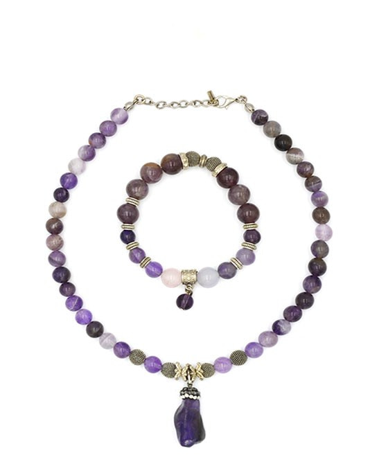 Purple Agate Necklace & Bracelet Set