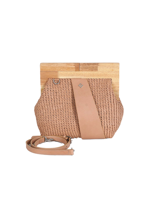 Raffia Woven Handbag with Leather Details