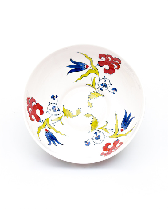 Red Lily and Blue Tulip Iznik Tile Bowl