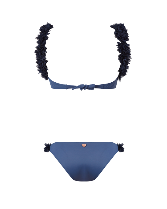 Rosa Blue Bikini With Navy Chiffon Flowers Straps