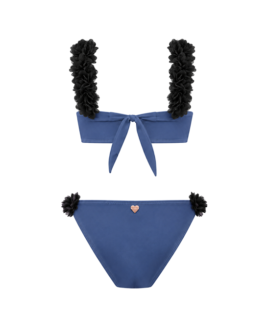 Rosa Blue Kids Bikini With Pink Chiffon Flowers Straps