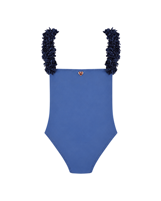 Rosa Blue Kids Swimsuit With Blue Chiffon Flowers Straps
