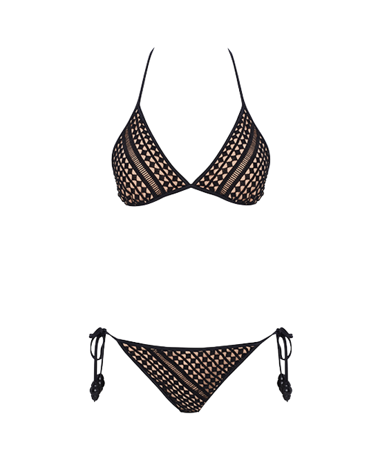 Sofia Black Bikini Mesh Embellished With Black Drop Details