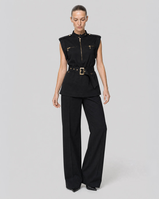 Sora Cotton Wide-Leg Utility Trousers Black