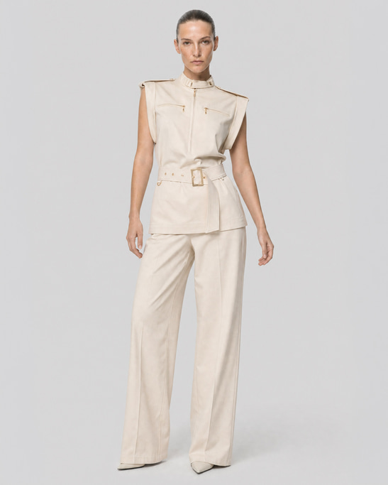 Sora Cotton Wide-Leg Utility Trousers Ivory