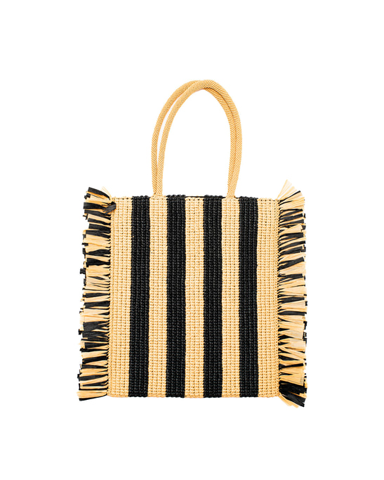 Striped Raffia Tote Bag