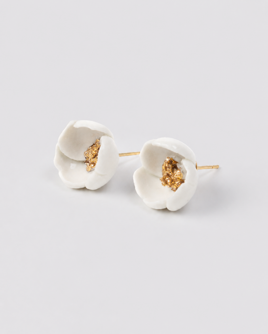Tiny Peony Earrings - White