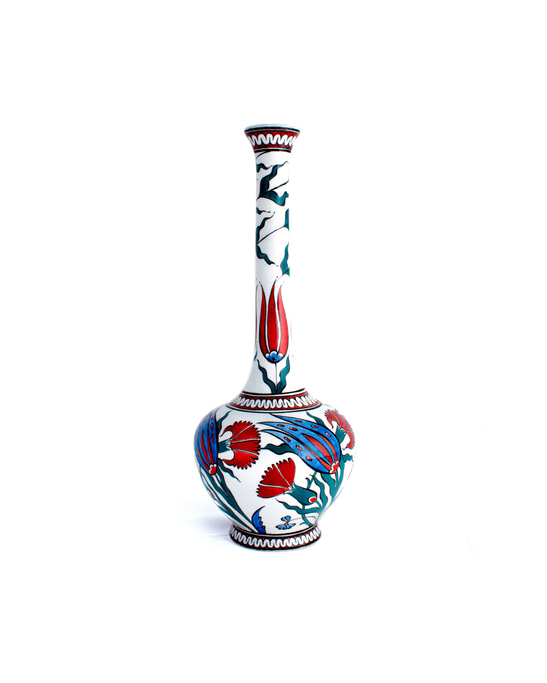 Tulip and Carnation Patterned Iznik Tile Drop Vase