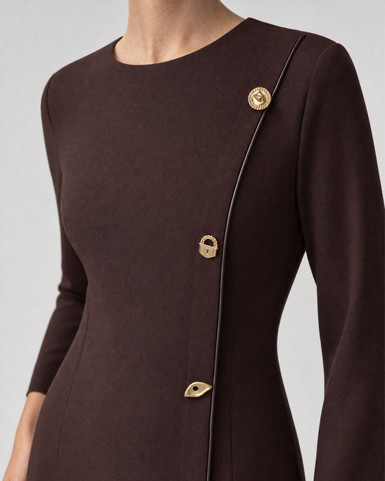 Umika Asymmetric Gold Buttoned Midi Dress