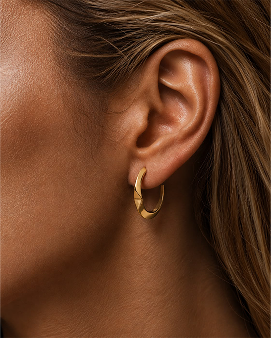 Upsıde Down Gold Plated Sılver Hoop Earrıngs