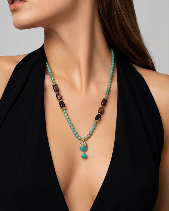 Varisite & Agate Turquoise Tipped Necklace