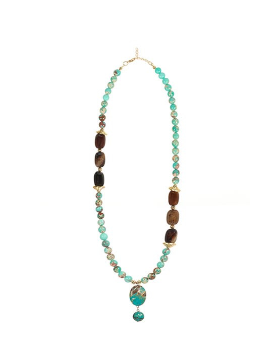 Varisite & Agate Turquoise Tipped Necklace