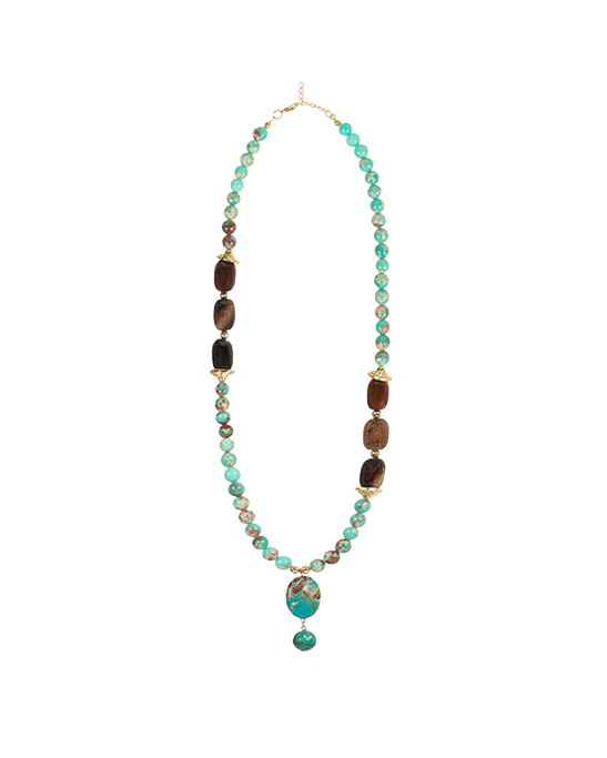 Varisite & Agate Turquoise Tipped Necklace