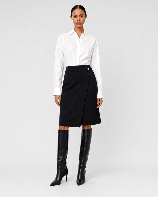 Vina Viscose Wrap Midi Skirt Black 