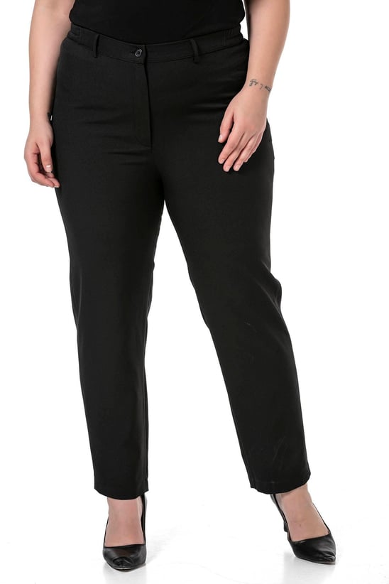 Plus Size Black Trousers with Elastic Waist Sides Zippered Leg Slits