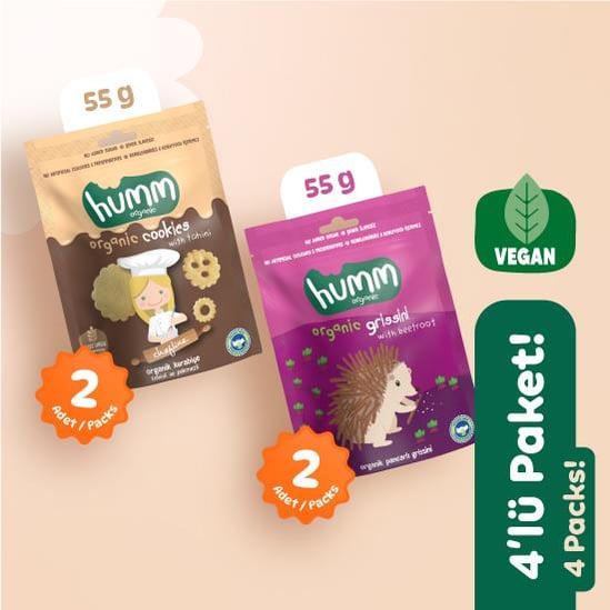Organik Vegan Tuzlu Grissini Tatlı Kurabiyeler Atıştırmalık Paketi 4 adet (2 çeşit) görseli.