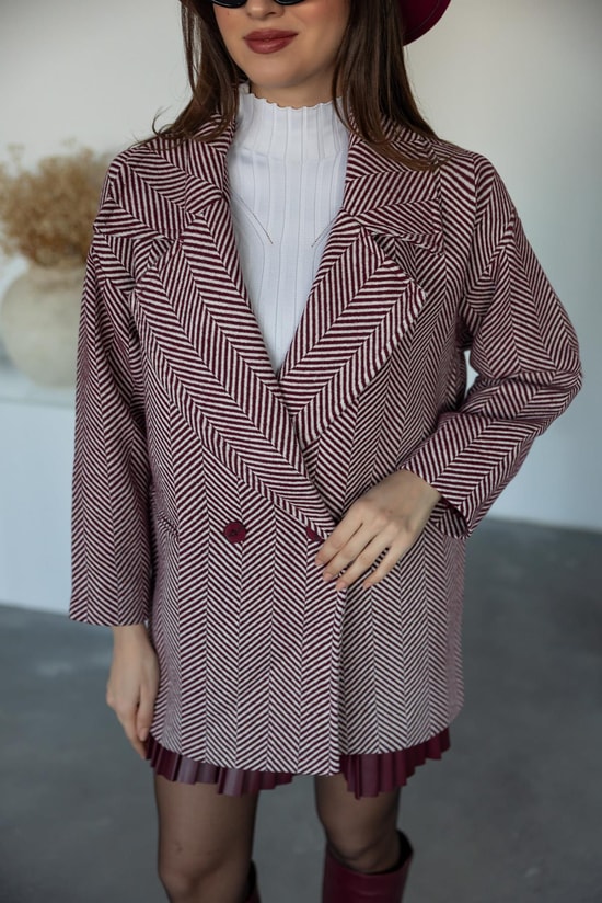 Balıksırtı Desenli Kaban - BORDO