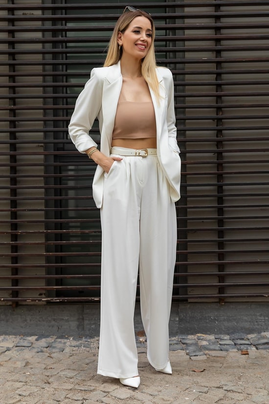 Cream Top and Bottom Set