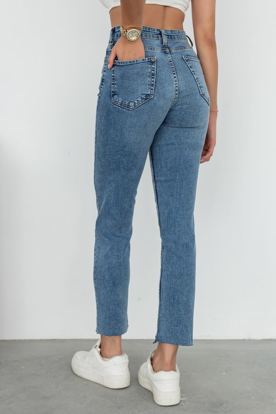 Boru Paçalı Jean Pantolon - MAVİ