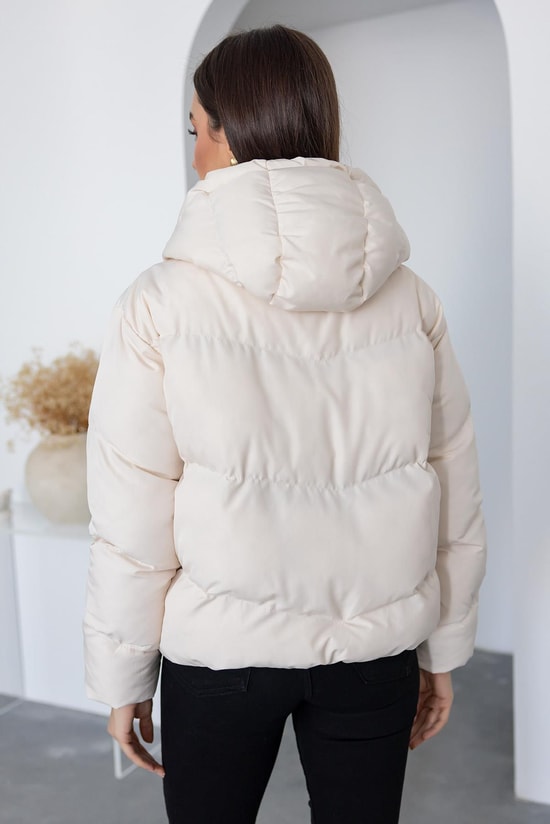 Fermuarlı Şişme Mont - EKRU