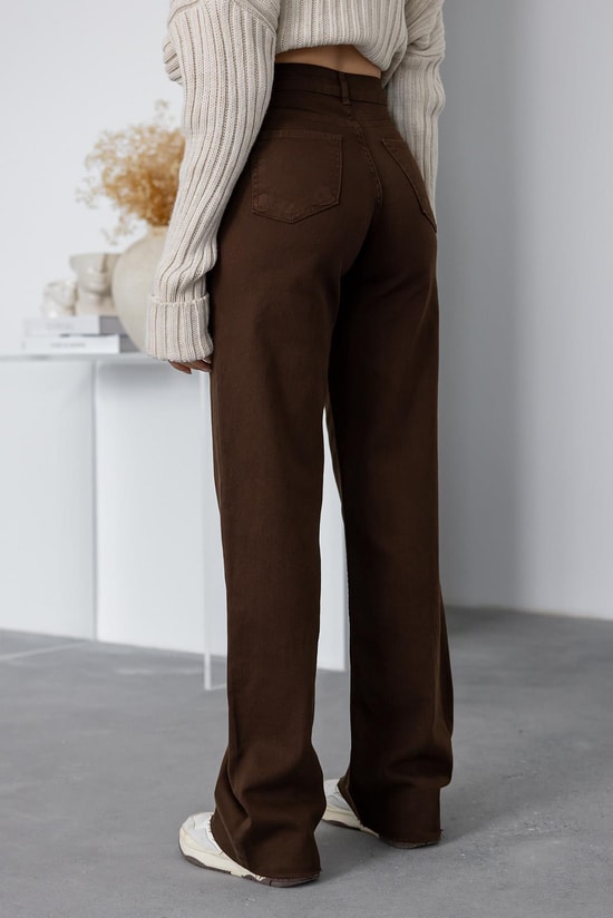 Kesik Paçalı Wide Leg Jean - KAHVERENGİ