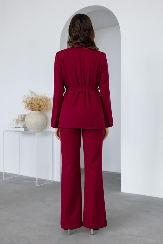 Kuşaklı Ceket Takım - BORDO